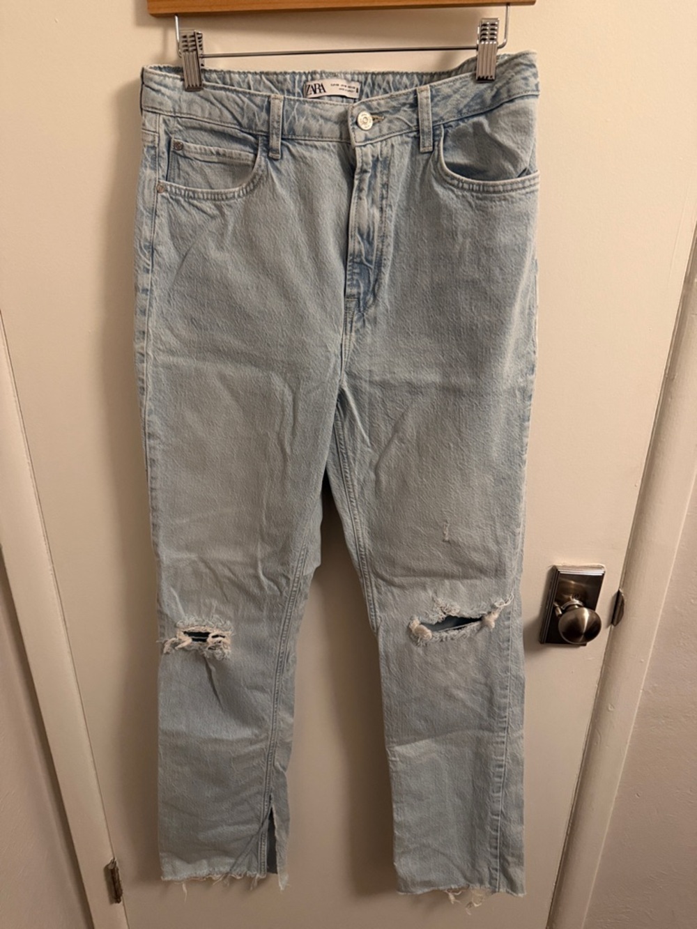 Zara Pale Blue Straight-Leg Distressed Jeans